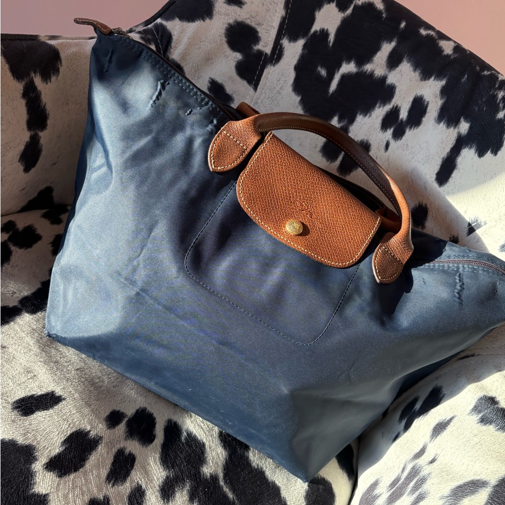 Longchamp Blue and Brown Shoulder Bag